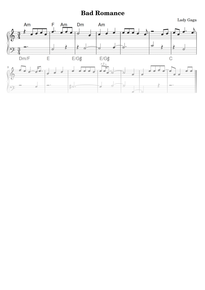 Bad Romance Easy Piano Sheet Music In Pdf La Touche Musicale 2693