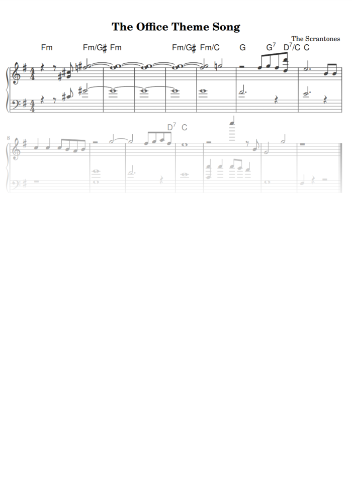 The Office Theme - Easy Piano Sheet Music in PDF - La Touche Musicale